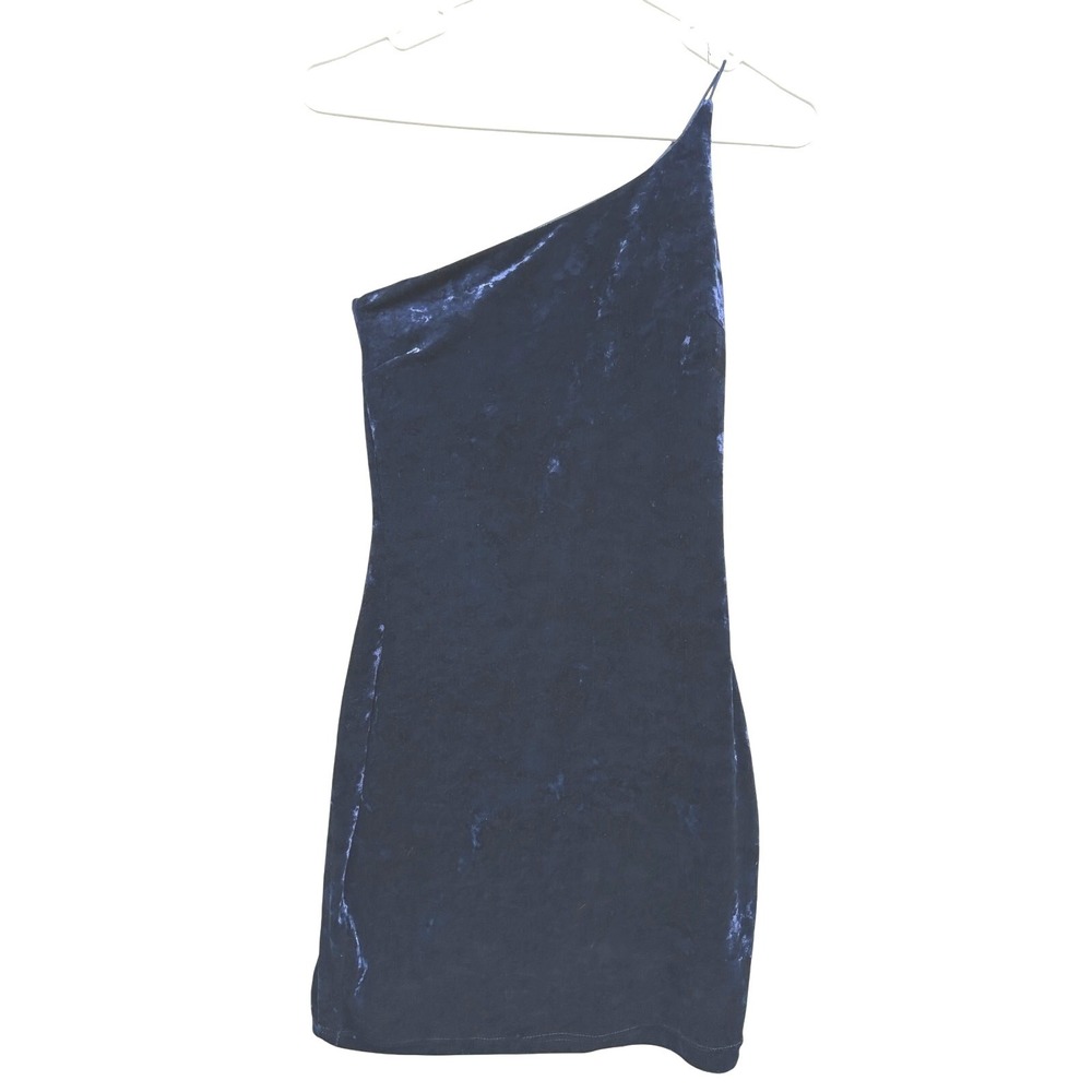 Lulus Navy Blue Crushed Velvet One Shoulder Bodycon Mini Dress‎ Small